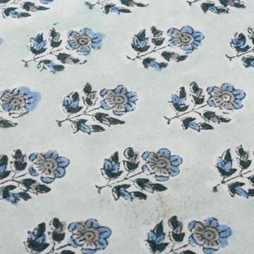 CPC Tablecloth 100% Cotton 60x60 Inch Indian Block Print Rectangle Table Cover, Washable Table Cloth for Weddings, Spring/Summer, Barbeque - Poppy Blue