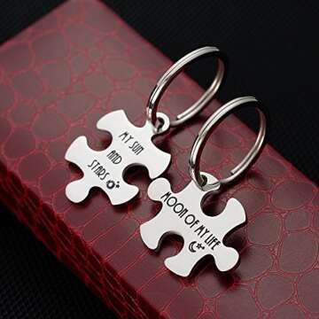 Haoflower 2 Set Couples Puzzle Pendant Tag Key Chain and Necklace Stainless Steel Key chain Valentin...