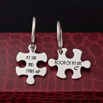 Haoflower Couples Puzzle Pendant Keychain for Lovers