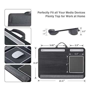 Lap Desk - Home Office 17-inch Laptop Desk with Cushion, Laptop Desk for Bed, Laptop Stand for Bed and Sofa, Writing & Drawing Desk, istudyniture Darkgray