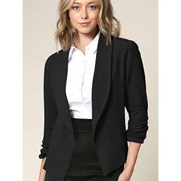 LL WSK2324 Women 3/4 Sleeve Blazer Open Front Cardigan Jacket Work Office Blazer S Black
