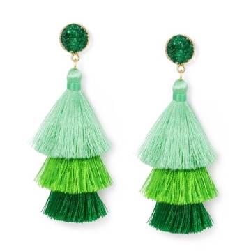 Me&Hz Green Dangle Tassel Earrings for St. Patrick's Day