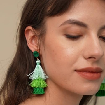Me&Hz Green Dangle Tassel Earrings for St. Patrick's Day