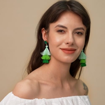 Me&Hz Green Dangle Tassel Earrings for St. Patrick's Day