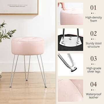 LUE BONA Faux Leather Vanity Stool Chair for Makeup
