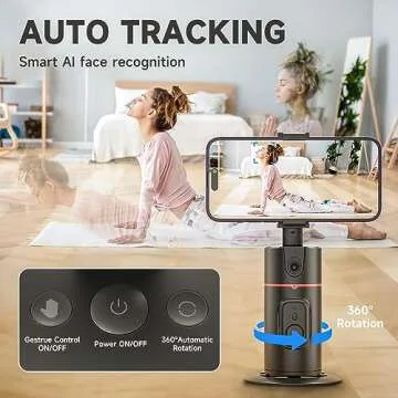 Auto Face Tracking Tripod - 360° Rotation Auto Tracking Phone Holder, No App, Phone Camera Mount with Remote and Gesture Control, Rechargeable Smart Shooting Holder for Video Recording