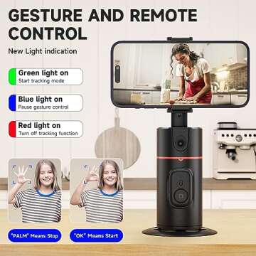Auto Face Tracking Tripod - 360° Rotation Auto Tracking Phone Holder, No App, Phone Camera Mount with Remote and Gesture Control, Rechargeable Smart Shooting Holder for Video Recording
