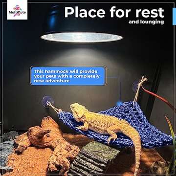 Bearded Dragon Hammock Large-Hand Woven,Colored Seagrass Reptile Hammock w/Suction Cups & Jute Rope-Bearded Dragon Bed-Bearded Dragon Accessories, Geckos, & More-Ideal Gift for Pet Lovers