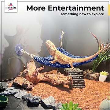 Bearded Dragon Hammock Large-Hand Woven,Colored Seagrass Reptile Hammock w/Suction Cups & Jute Rope-Bearded Dragon Bed-Bearded Dragon Accessories, Geckos, & More-Ideal Gift for Pet Lovers