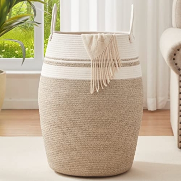 OIAHOMY Laundry Hamper Woven Cotton Rope Large Clothes Hamper 25.6" Height Tall Laundry Basket with ...