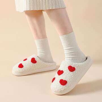 Adisputent House Slippers for Women Indoor and Outdoor,Winter Warm Plush Fuzzy Cow Slippers for Men with Memory Foam,Cozy Soft House Shoes with Non-Slip Sole Z Love Heart 6.5-7.5 Women/5-6 Men