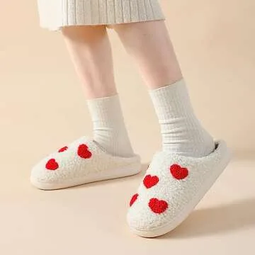 Adisputent House Slippers for Women Indoor and Outdoor,Winter Warm Plush Fuzzy Cow Slippers for Men with Memory Foam,Cozy Soft House Shoes with Non-Slip Sole Z Love Heart 6.5-7.5 Women/5-6 Men