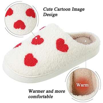 Adisputent House Slippers for Women Indoor and Outdoor,Winter Warm Plush Fuzzy Cow Slippers for Men with Memory Foam,Cozy Soft House Shoes with Non-Slip Sole Z Love Heart 6.5-7.5 Women/5-6 Men