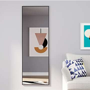 Honyee Full Length Mirror, Floor Mirror Dressing Mirror with Standing Holder Wall Mounted Mirror Framed Mirror for Cloakroom/Bedroom/Living Room (63"x19", Black)