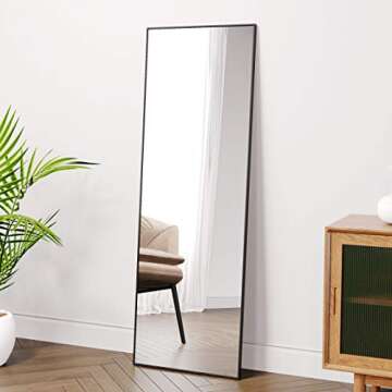 Honyee Full Length Mirror, Floor Mirror Dressing Mirror with Standing Holder Wall Mounted Mirror Framed Mirror for Cloakroom/Bedroom/Living Room (63"x19", Black)