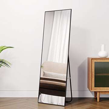Honyee Full Length Mirror, Floor Mirror Dressing Mirror with Standing Holder Wall Mounted Mirror Framed Mirror for Cloakroom/Bedroom/Living Room (63"x19", Black)