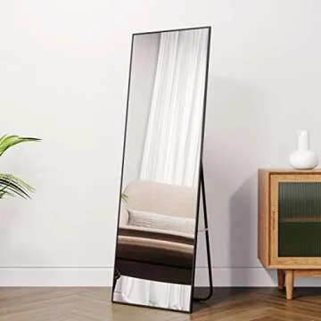 Honyee Full Length Mirror, Floor Mirror Dressing Mirror with Standing Holder Wall Mounted Mirror Framed Mirror for Cloakroom/Bedroom/Living Room (63"x19", Black)
