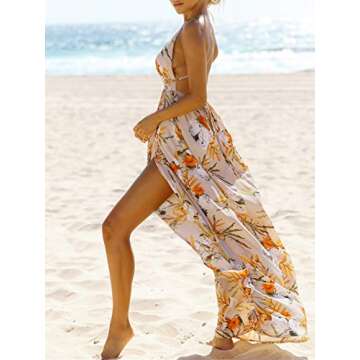 BerryGo Women's Sexy Deep V Neck Backless Floral Print Split Maxi Party Dress S