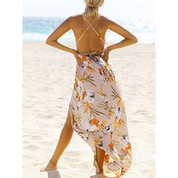 BerryGo Women's Sexy Deep V Neck Backless Floral Print Split Maxi Party Dress S