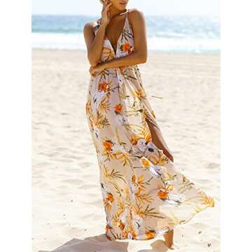 BerryGo Women's Sexy Deep V Neck Backless Floral Print Split Maxi Party Dress S