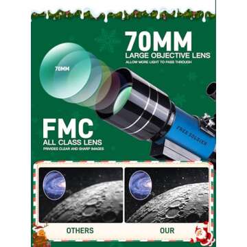 Telescope for Astronomy Beginners - 70mm Aperture Refractor for Viewing Planets Stars with Adjustabl...