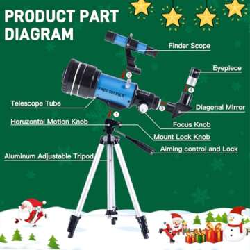 Astronomy Beginner Telescope - 70mm Aperture Refractor