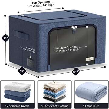 Sorbus Storage Bins with Metal Frame - Stackable & Foldable Clothes Organizer Bags - Oxford Fabric Storage Containers with Large Clear Window & Carry Handles Organization for Bedding Linen & Clothing