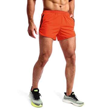 Pudolla Men’s Running Shorts 3 Inch Quick Dry Gym Athletic Workout Shorts for Men with Zipper Pock...