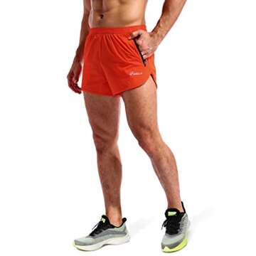 Pudolla Men’s Running Shorts 3 Inch Quick Dry Gym Athletic Workout Shorts for Men with Zipper Pockets(Orange Red X-Large)