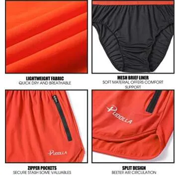 Pudolla Men’s Running Shorts 3 Inch Quick Dry Gym Athletic Workout Shorts for Men with Zipper Pockets(Orange Red X-Large)