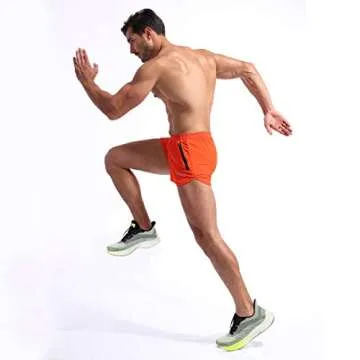Pudolla Men’s Running Shorts 3 Inch Quick Dry Gym Athletic Workout Shorts for Men with Zipper Pockets(Orange Red X-Large)