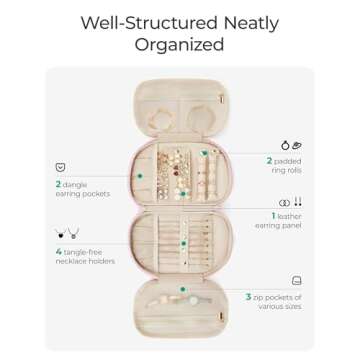 BAGSMART Travel Jewelry Case Jewelry Organizer Storage Roll Rings Necklaces Earrings Bracelets Brooc...