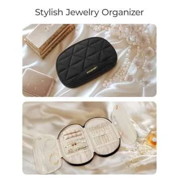 BAGSMART Travel Jewelry Case Jewelry Organizer Storage Roll Rings Necklaces Earrings Bracelets Brooches Watch Large Portable Black