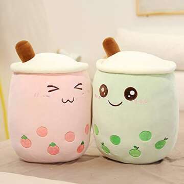 FJZFING Cute Plush Boba Milk Tea Stuffed Teacup Pillow Soft Bubble Tea Cup Plushie Toy Kawaii Cartoo...