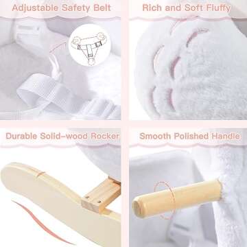 labebe Kids Rocking Horse White Swan with Little Plush Doll Toys, Stuffed Animal Wooden Rocker for Children 6 Months Boys and Girls/Nursery Christmas, Birthday Gift (Rocking Swan with Doll)