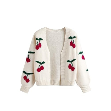 Trendy SHENHE Cherry Print Cardigan Sweater for Girls