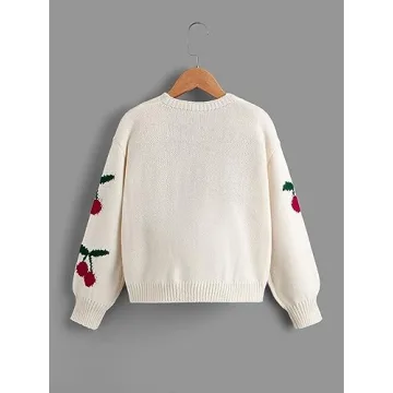 Trendy SHENHE Cherry Print Cardigan Sweater for Girls