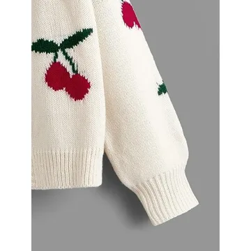 Trendy SHENHE Cherry Print Cardigan Sweater for Girls