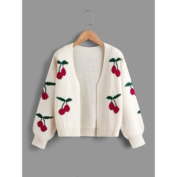 Trendy SHENHE Cherry Print Cardigan Sweater for Girls