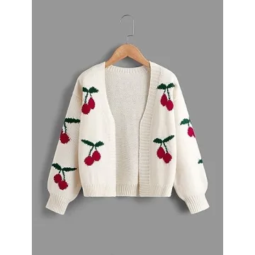 Trendy SHENHE Cherry Print Cardigan Sweater for Girls