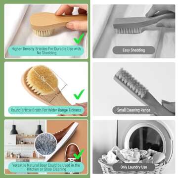 Natural Boar Bristle Laundry Stain Brush for Delicate Fabrics