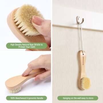 Natural Boar Bristle Laundry Stain Brush for Delicate Fabrics