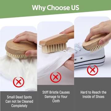 Natural Boar Bristle Laundry Stain Brush for Delicate Fabrics