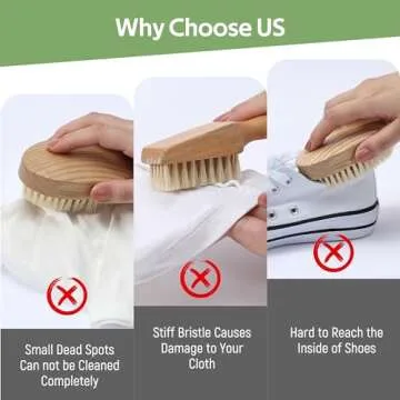 Natural Boar Bristle Laundry Stain Brush for Delicate Fabrics