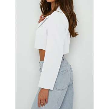 GAMISOTE Womens' Blazers Lightweight Crop Single Breasted Lapel Spring Fall Fashion Jacket White