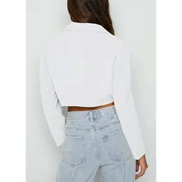 GAMISOTE Womens' Blazers Lightweight Crop Single Breasted Lapel Spring Fall Fashion Jacket White