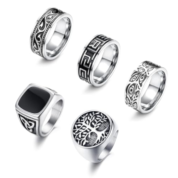 Sanfenly 5Pcs Men’s Vintage Stainless Steel Celtic Signet Rings Set