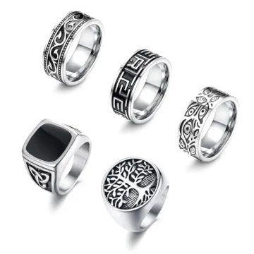 Sanfenly 5Pcs Men’s Vintage Stainless Steel Celtic Signet Rings Set