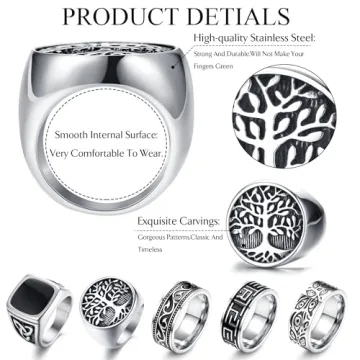 Vintage Celtic Stainless Steel Rings Set for Men