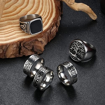 Vintage Celtic Stainless Steel Rings Set for Men